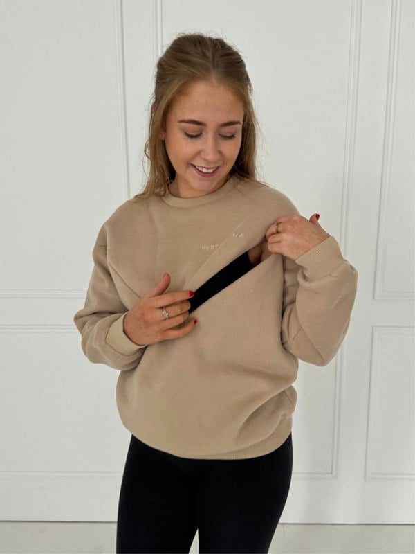Pretty Mama Signature Oversized Breastfeeding Sweater - Light brown