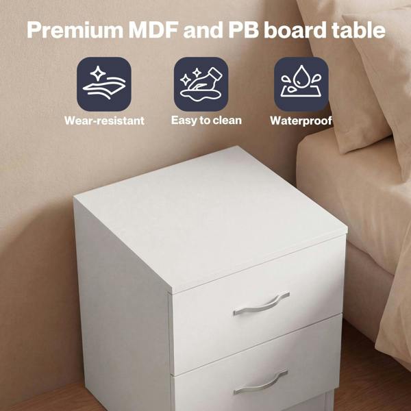 Levede Bedside Table With 2 Drawer Metal Handles Runners White Bedroom Cabinet