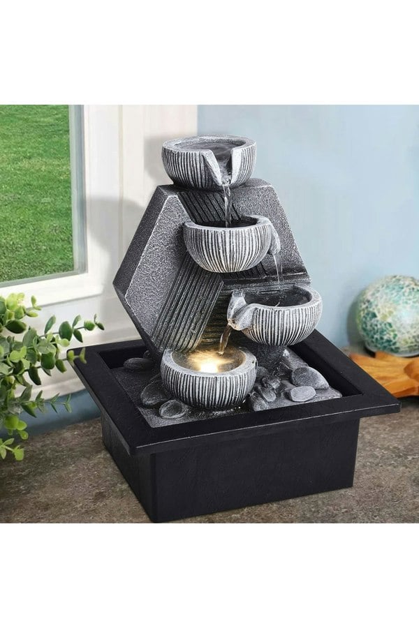 Living and Home Resin Feature Tabletop Water Fountain with LED Light