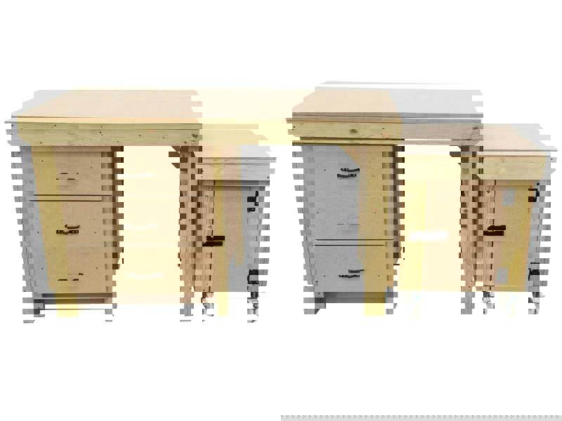 Wooden MDF Top Workbench (V.6) – Sturdy Workstation with Drawers and Functional Lockable Cupboard, Ideal for Garages, Workshops, and Studios.