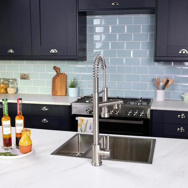 Flode Alta | Single Lever Kitchen Sink Mixer Tap with Swivel Spout | Brushed Steel Finish