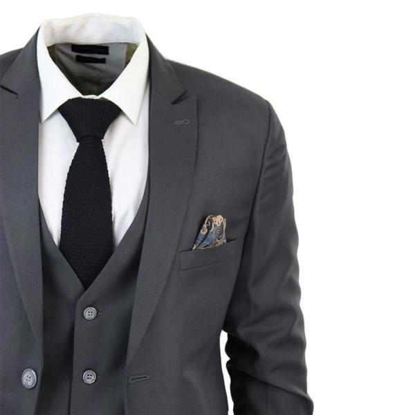 TruClothing Mens IM1 Classic Plain Charcoal 3 Piece Suit