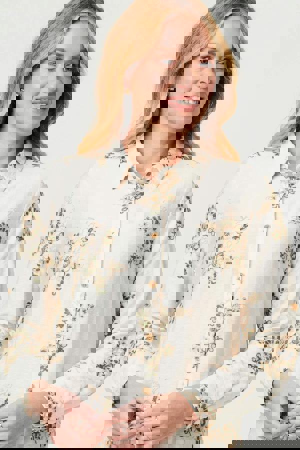 Cream | Embroidered Floral Long Sleeve Shirt