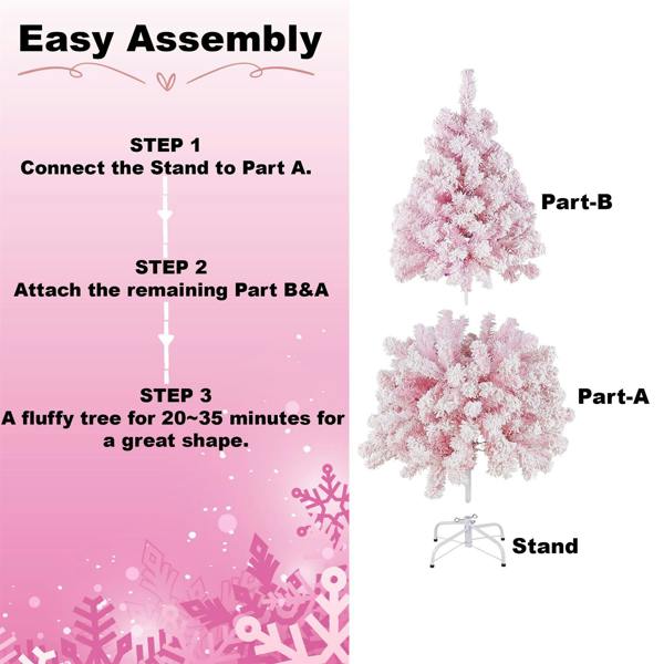 4ft to 8ft Pink Flocked Artificial Christmas Trees with 308 Tips and Snow Effect image 3