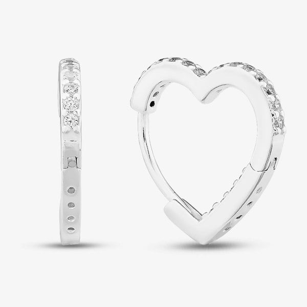 T. H. Baker Sterling Silver Cubic Zirconia Heart Huggie Hoop Earrings S4198