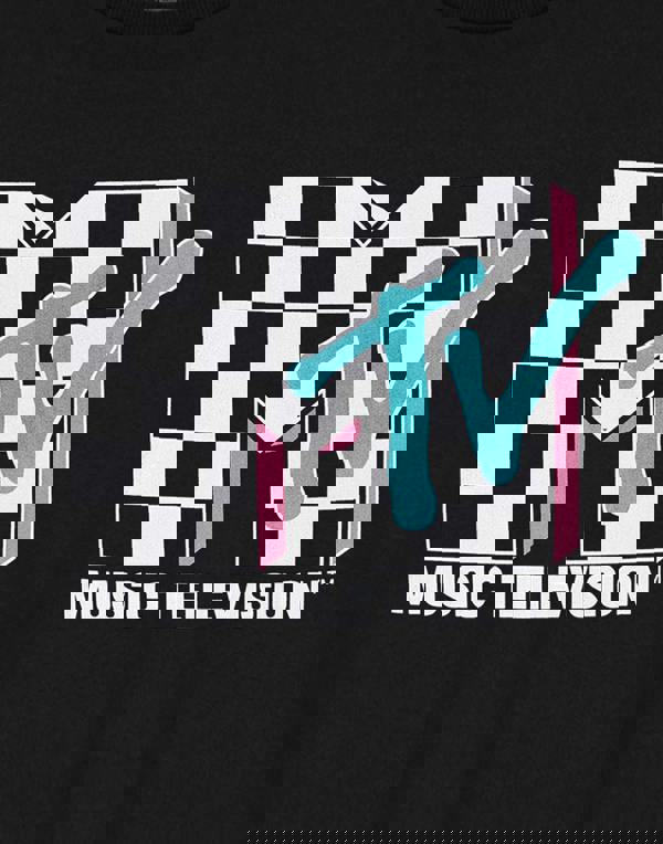 MTV Womens Black Checkerboard Logo Cropped Short Sleeved T-Shirt