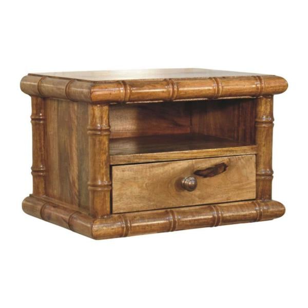 Artisan Furniture Solid Wood Bamboo Open Bedside in Amber Oak Finish, 1 Drawer & 1 Shelf, Brown