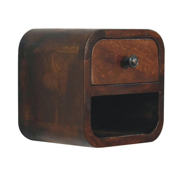 Wyld Haus Cagliari Small Mini Curved Chestnut Bedside Table with Open Slot
