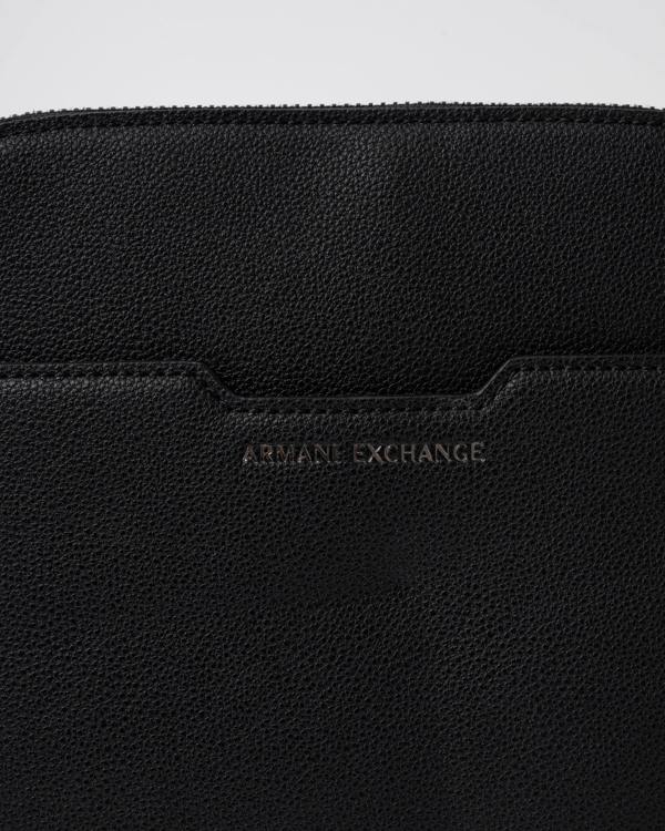Armani Exchange Mens Slim Envelope Messenger Bag - Black UC001 logo detail