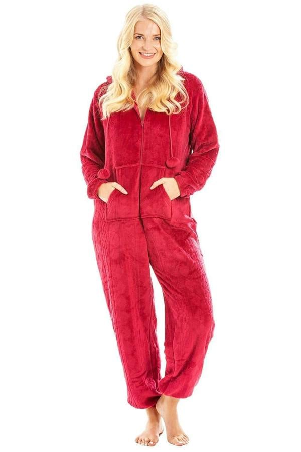 Camille Women's Hooded Super Soft Fleece Onesie Ladies Zip Jumpsuit