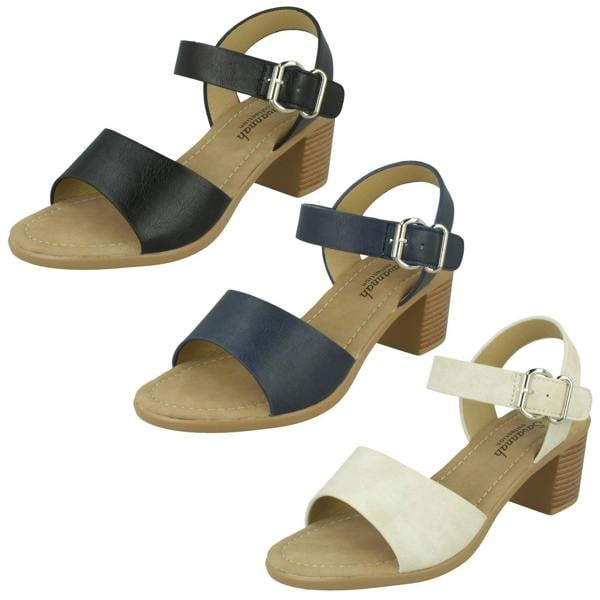Savannah Ladies Savannah Mid Stack Heel Mule Sandal with Buckle Ankle Strap F12079
