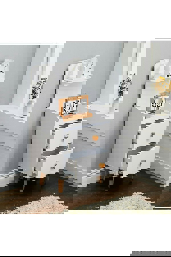 Living and Home 2 Drawer Wooden Bedside Table With Wooden Legs