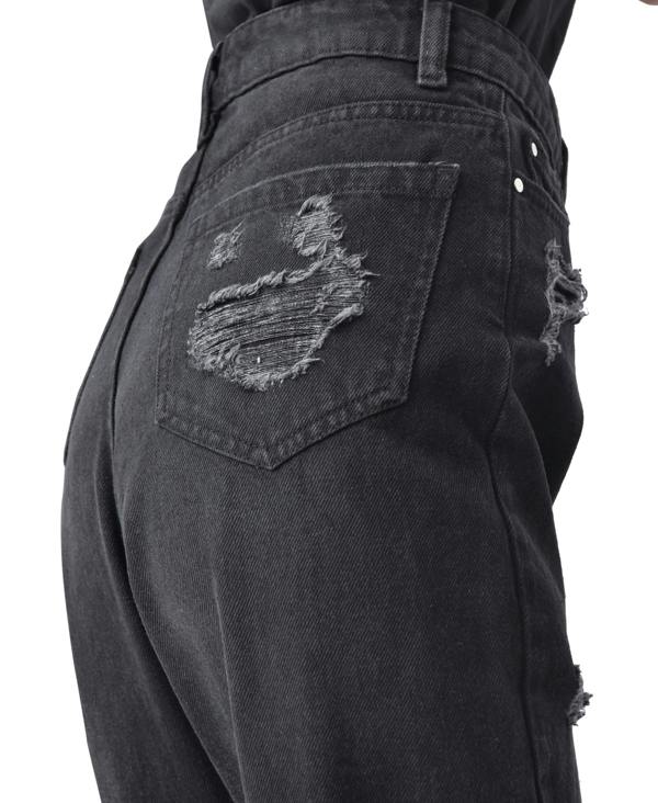 Smart Living Women's Casual Style High-Waist Torn Hem Rip Mom Jeans - Black