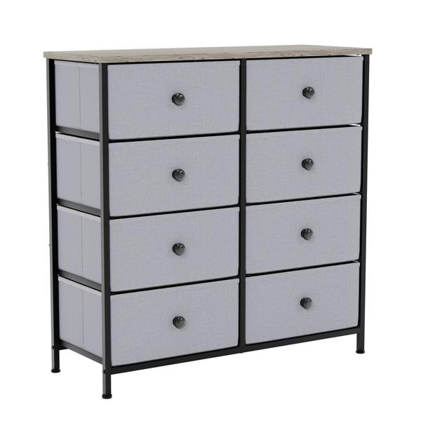 Vida Designs Chorley 8 Drawer Fabric Drawer Chest, Beige & Grey Wood
