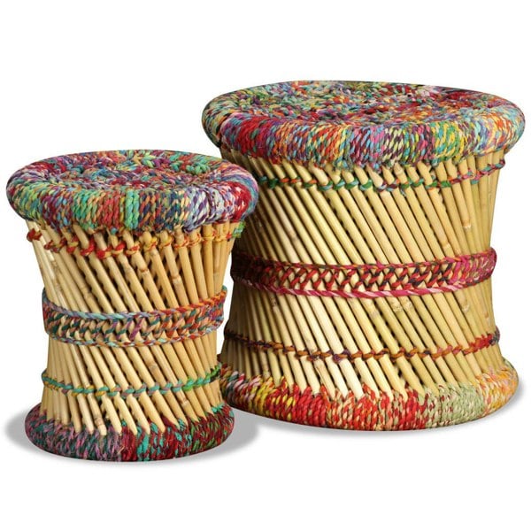 Berkfield Stools with Chindi Details 2 pcs Multicolour Bamboo