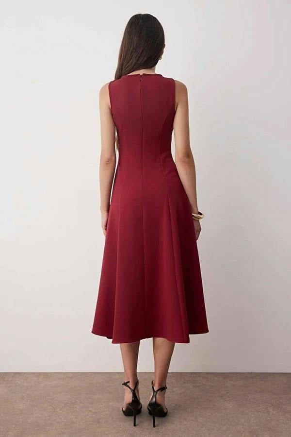 WOVCOR Accessory Detailed Midi Woven Dress