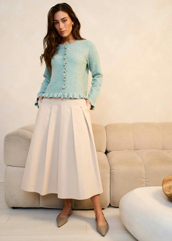 Gini London Green Long Sleeve Ruffle Front Cardigan
