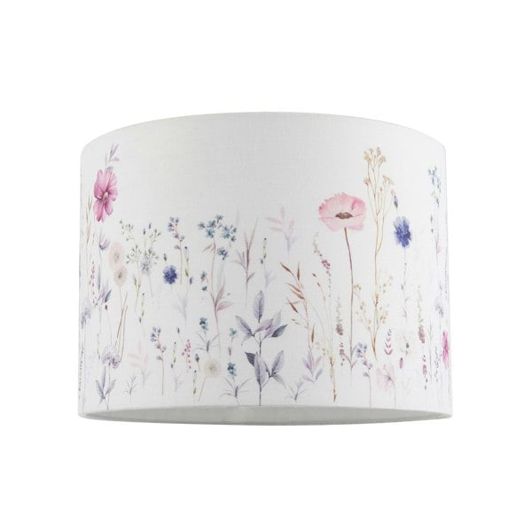 Pink and Lilac Floral Round Lamp Shade with White Cotton Inner Lining Image 1