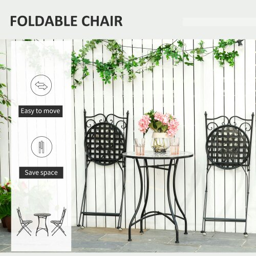 Wyld Haus Lilera 3 Piece Mosaic Tile Bistro Set With Folding Chairs And Metal Frame