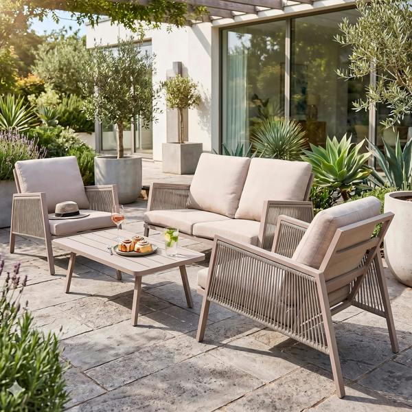 Dellonda Fusion 4 Piece Outdoor Aluminium Sofa Set, Light Grey - DG56