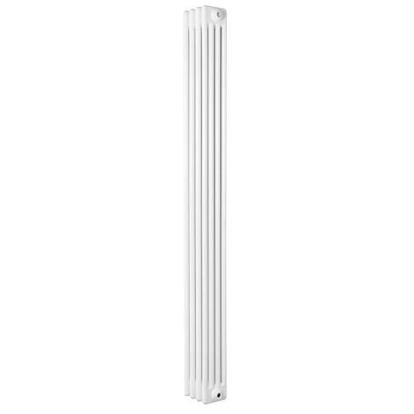 Traditional 4 column radiator in white, measuring 1800 x 200mm, featuring a sleek, vertical design with smooth, textured fins