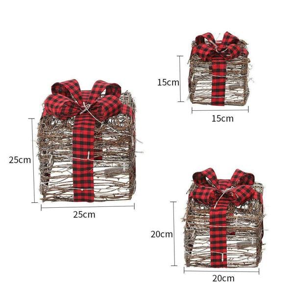 Set of 3 Light Up Christmas Rattan Parcels with Warm White LED Glow for Rustic Seasonal Home Decor image 3