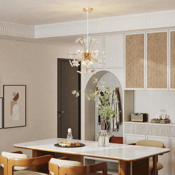 Crystal Chandeliers Ceiling Light with Flower, Modern Pendant Light with Adjustable Height, Ceiling Plate, Clear