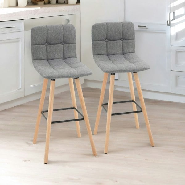 Rafaelo Mobilia Set Of 2 Wooden Bar Stools With Backs & Footrest For Kitchen Bar