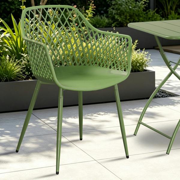 Core Products Pair Of Lattice Bistro Garden Arm Chairs, Moss Green