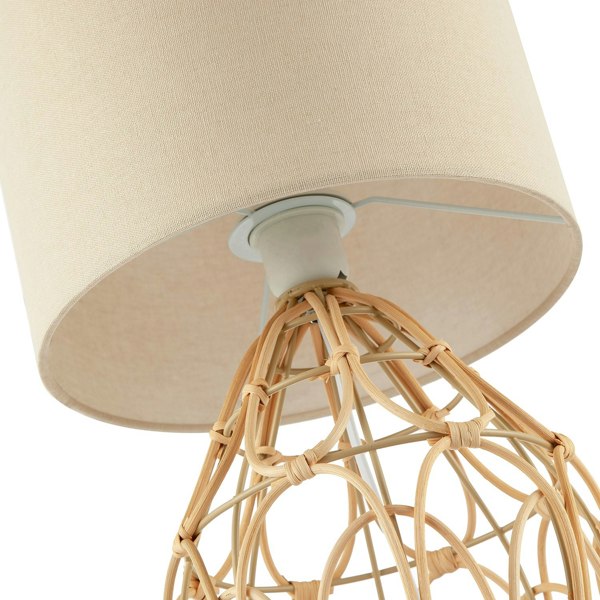 Traditional Vintage Wrapped Rattan Table Lamp with Cream Linen Fabric Shade Image 3