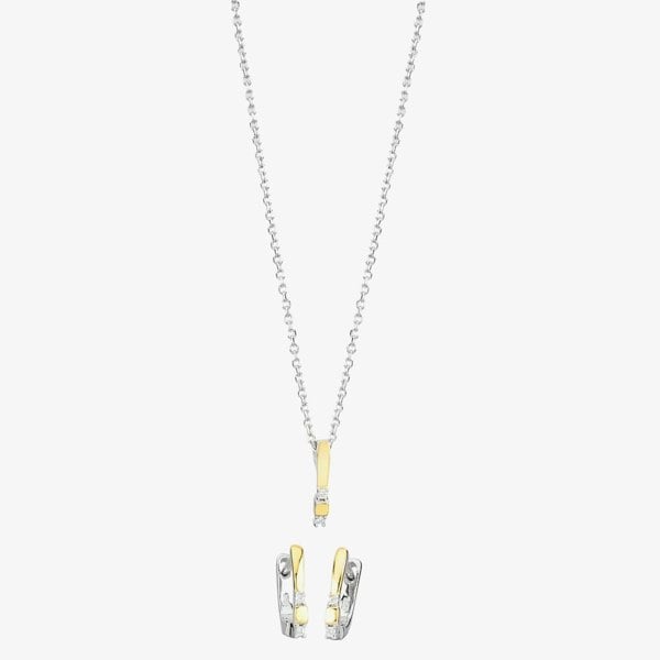 T. H. Baker Two-tone Cubic Zirconia Bar Pendant and Earrings Set SET13967