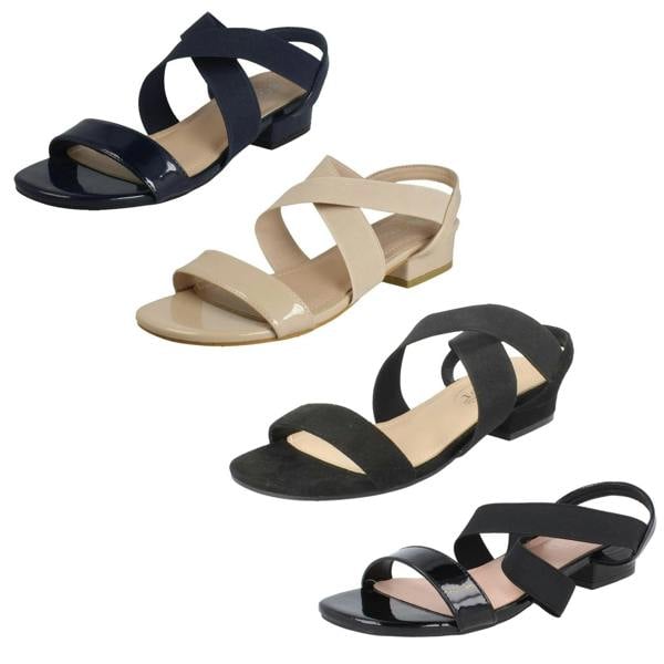 Spot On Ladies Spot On Slip On Cross Strap Low Heel Smart Sandals F12082