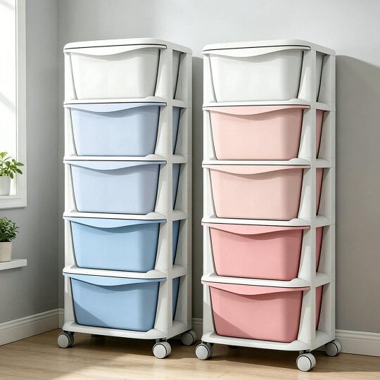 Havendro 5TIER PLASTIC STORAGE DRAWERS TOWER W/ WHEELS TROLLEY UNIT HOME OFFICE