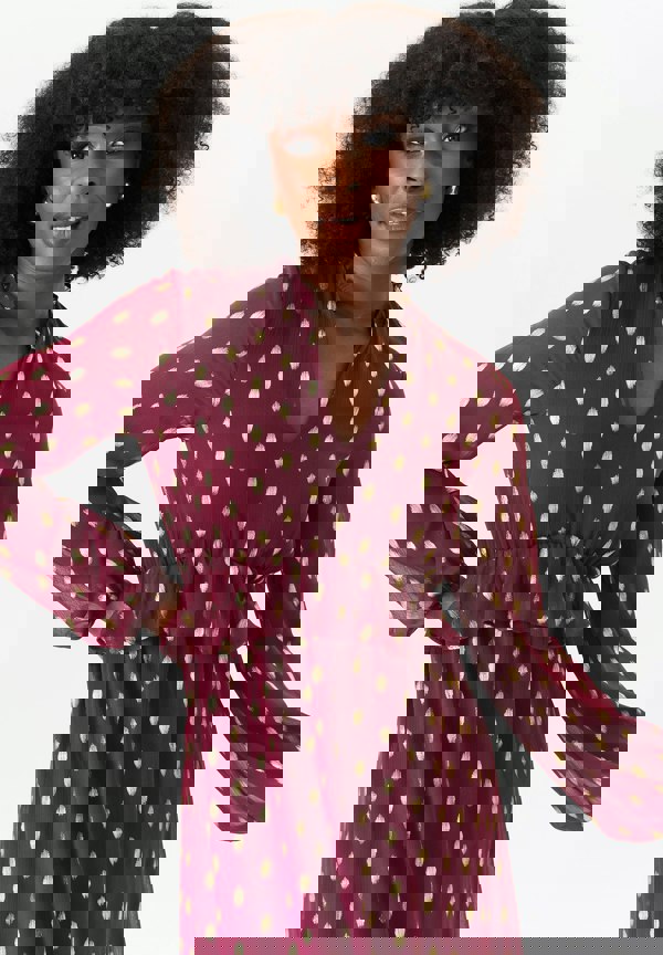 Gini London Burgundy Foil Print Ruffle Midi Dress