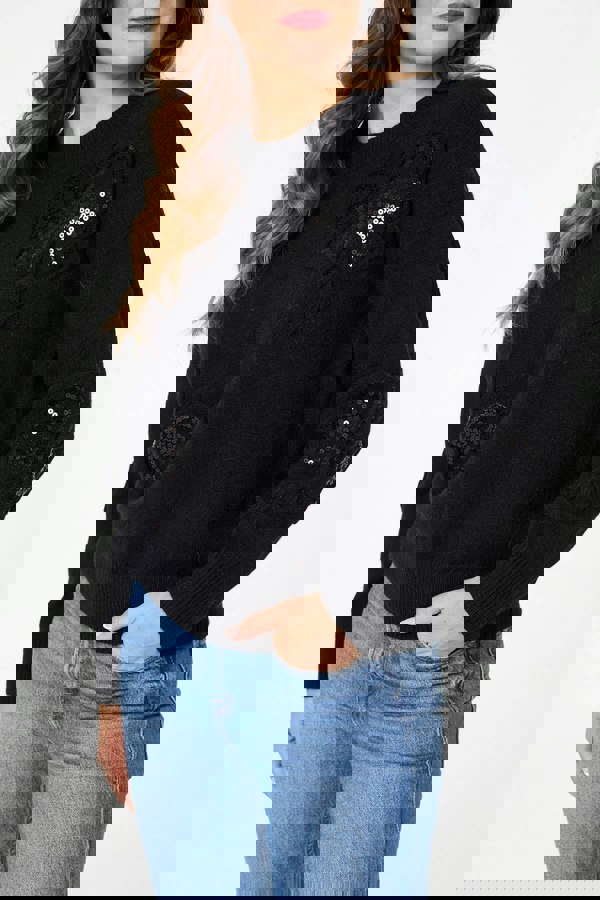 Black | Sequin Butterfly Detail Relaxed Jumper
