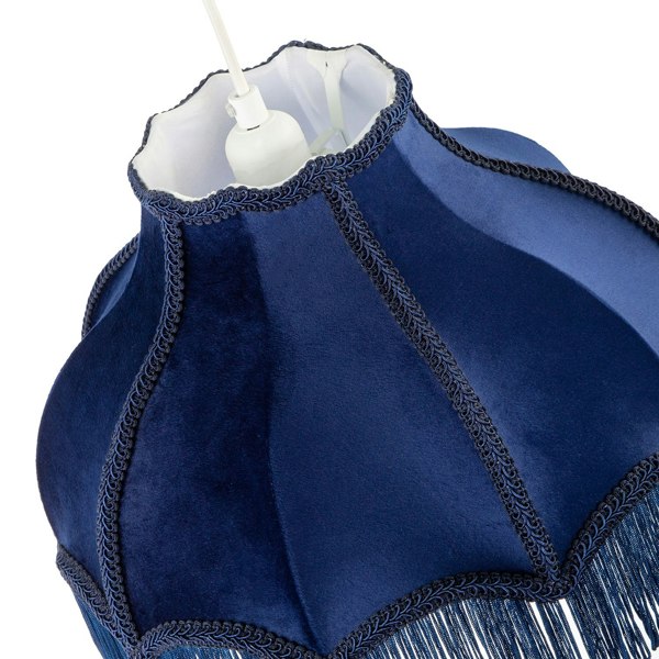 Classic Victorian Lamp Shade in Midnight Blue Velvet with Navy Trims Image 4