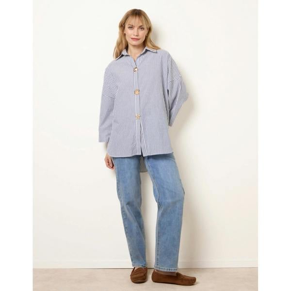 Blue Vanilla Gold Shell Button Front Stripe Shirt