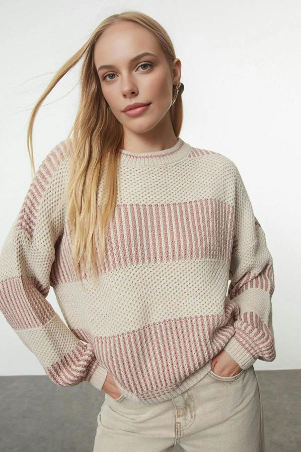 WOVCOR Wide Cut Striped Knit Sweater