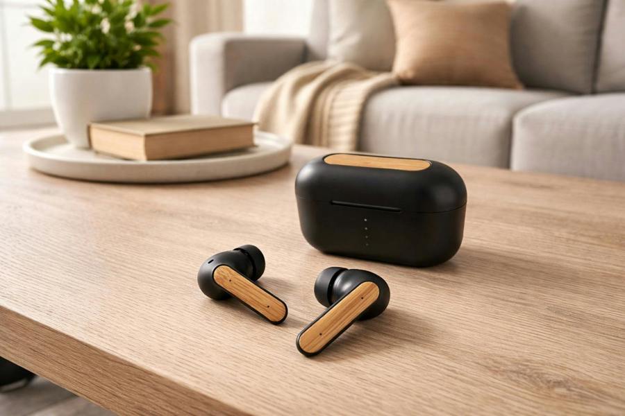 Accuratus 8763 Earbuds - Premium Bamboo and Recycled Plastic ANC & ENC Noise Cancelling Rechargeable Bluetooth Earphones