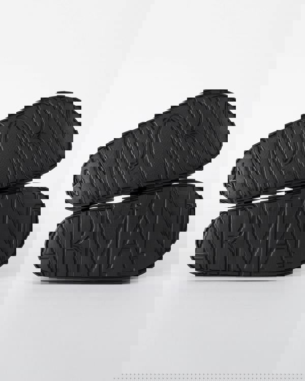 soles of Emporio Armani Mens PVC Pool Slides with Eagle Logo in Black and Whisper White