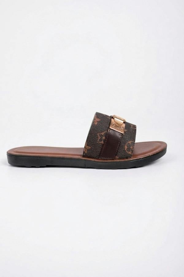 Amber Patterned Slider Sandals - Brown_wb