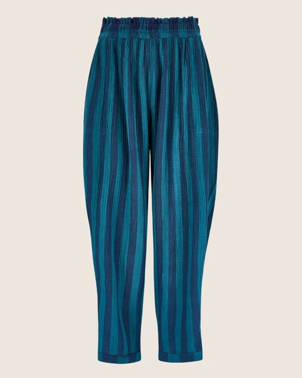 Betty Navy Check Print Drape Trousers- image 2