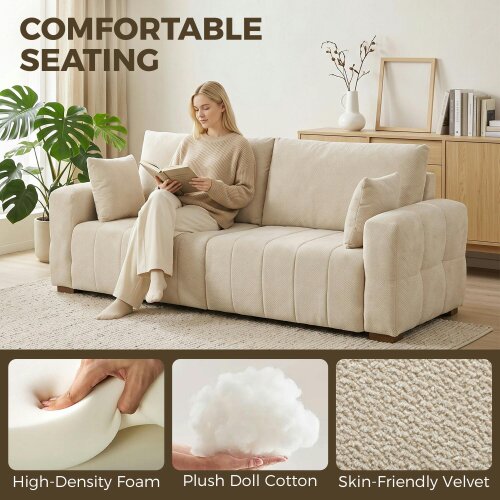 HOMCOM 3 Seater Sofa, Upholstered Velvet Couch with Pillows