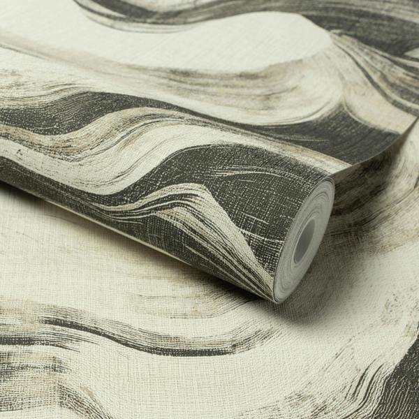Grandeco Bayda Geo Paint Effect Textured Wallpaper, Black
