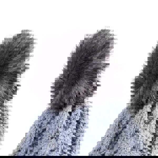 Aran Diamond Cable Button Hat Fisherman Stitch Pom Pom Hat | Chunky Rib Knit with Faux Fur Pom Pom