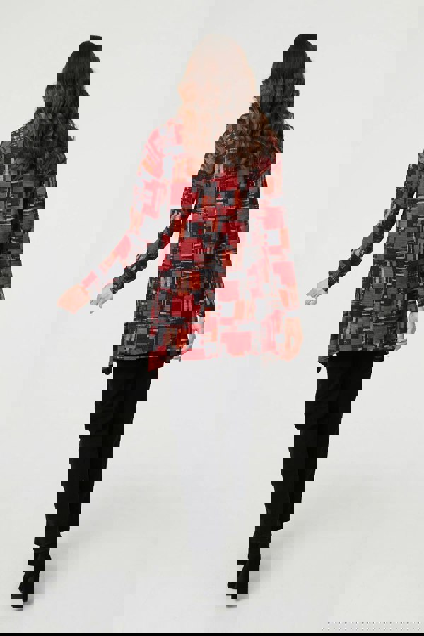 Red | Printed Long Sleeve Cowl Neck Tunic Top
