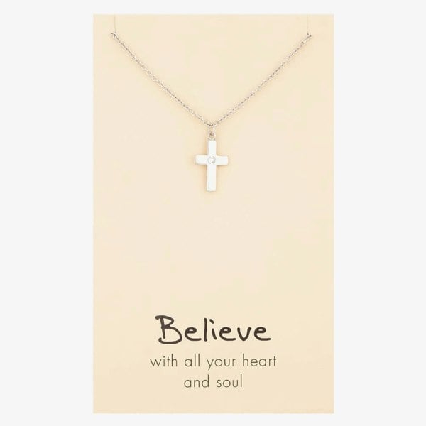 T. H. Baker Sentiments Believe With All Your Heart and Soul Cubic Zirconia Cross 13642