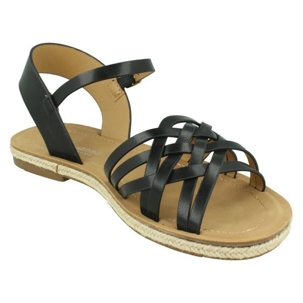 Savannah Ladies Savannah Flat Ankle Strap Sandal with Weaved Upper F00442