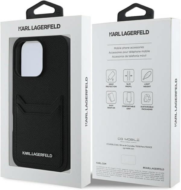 Karl Lagerfeld HC Grained PU Cardslot Metal Elong Case for iPhone 16 Pro 6.3" Black - KLHCP16LPKHPORPK