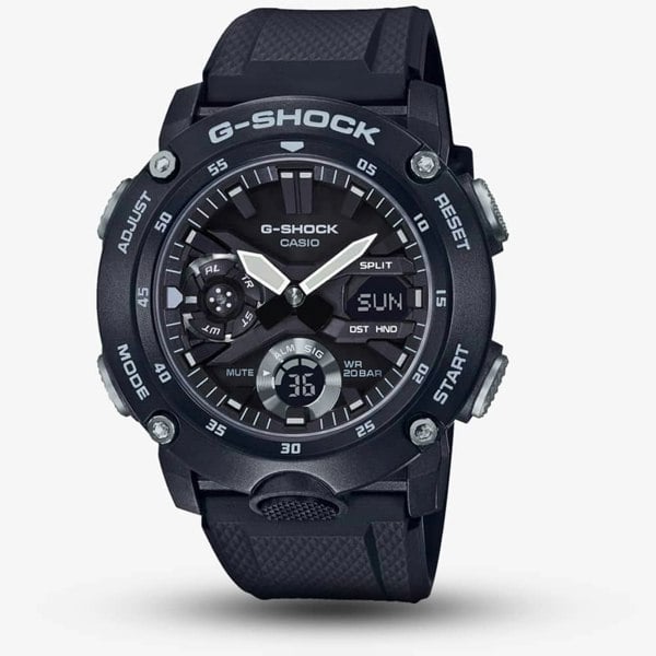 Casio G-Shock Classic Carbon Core Guard Chronograph Dual Display Black Plastic Strap Watch GA-2000S-1AER